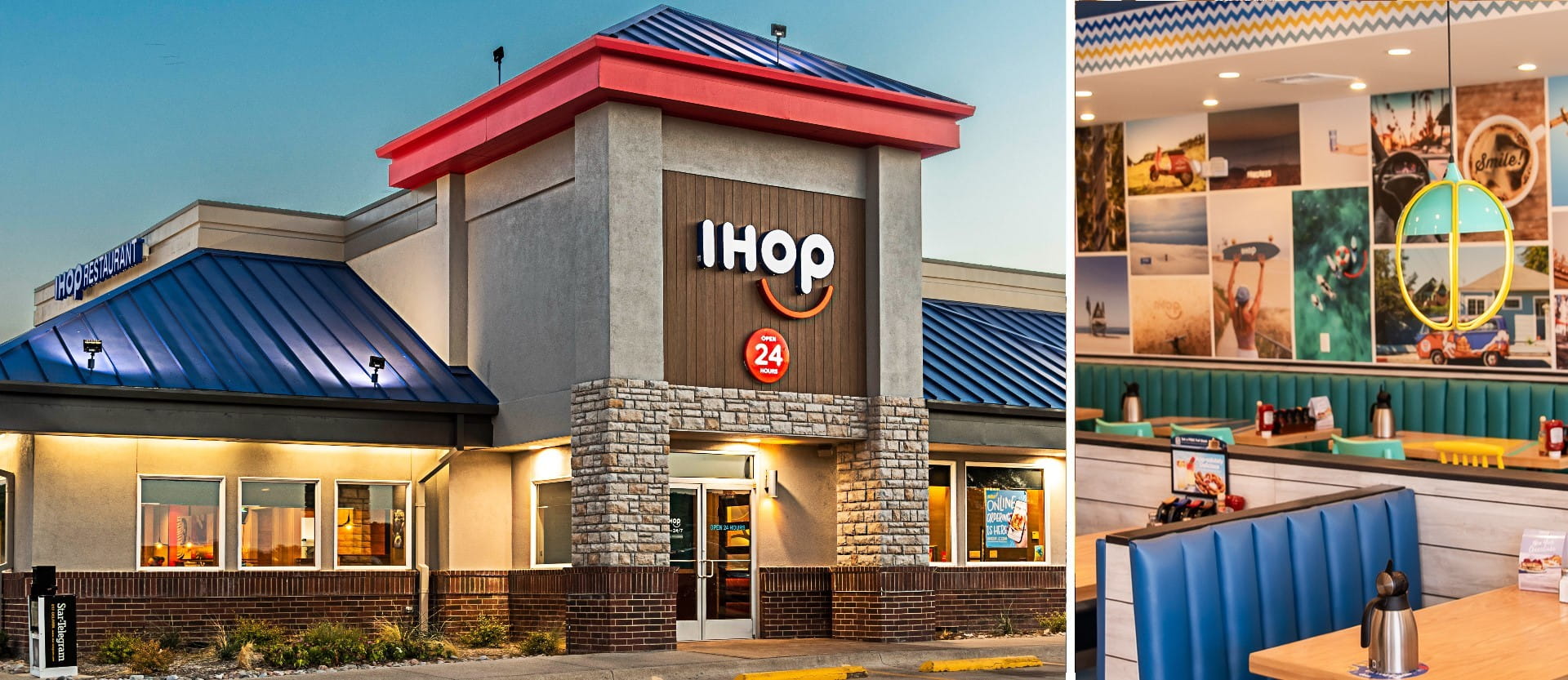 Hero Image showing exterior of Ft. Worth Building and interior shot of a the dining room